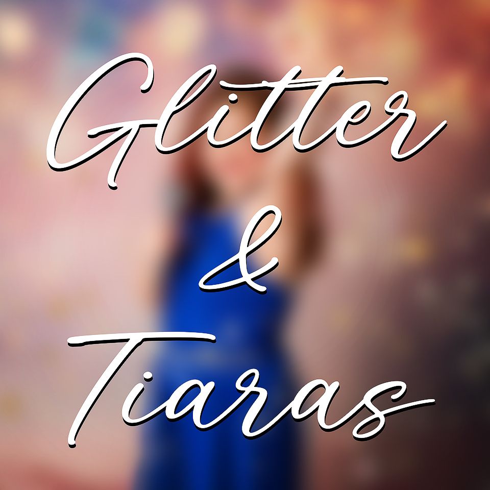 Decorative text overlay showing 'Glitter' in elegant cursive script against a blurred colorful background.