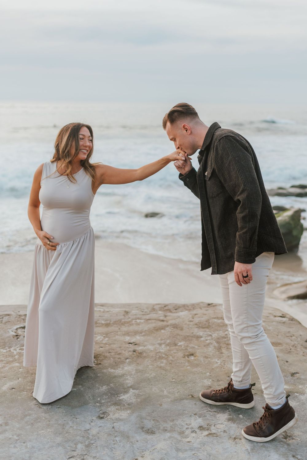 Windansea Beach maternity photos with soft light and natural posing, San Diego Couples Photography, Anna Romani Photography