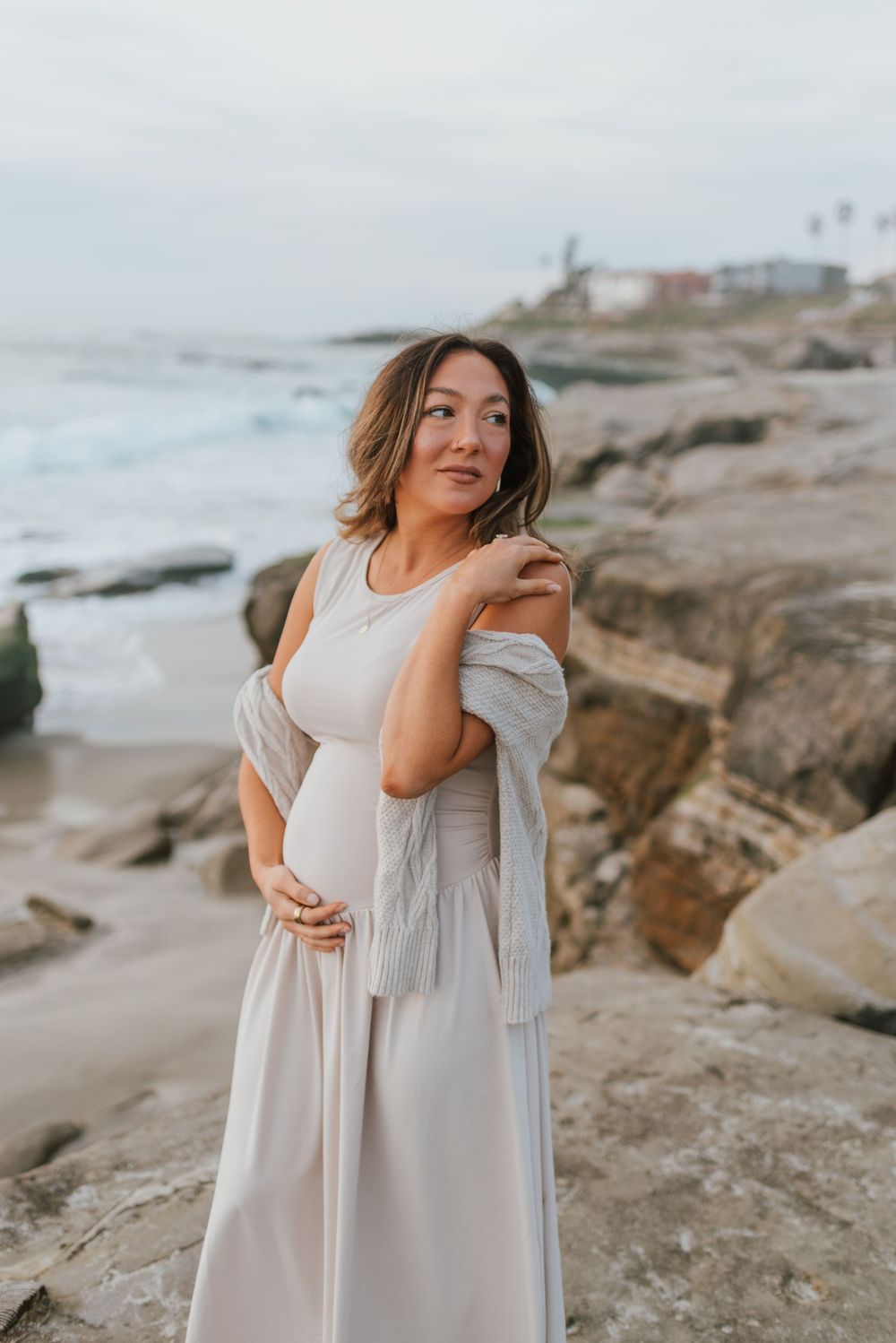 Windansea Beach maternity photos with soft light and natural posing, San Diego Couples Photography, Anna Romani Photography