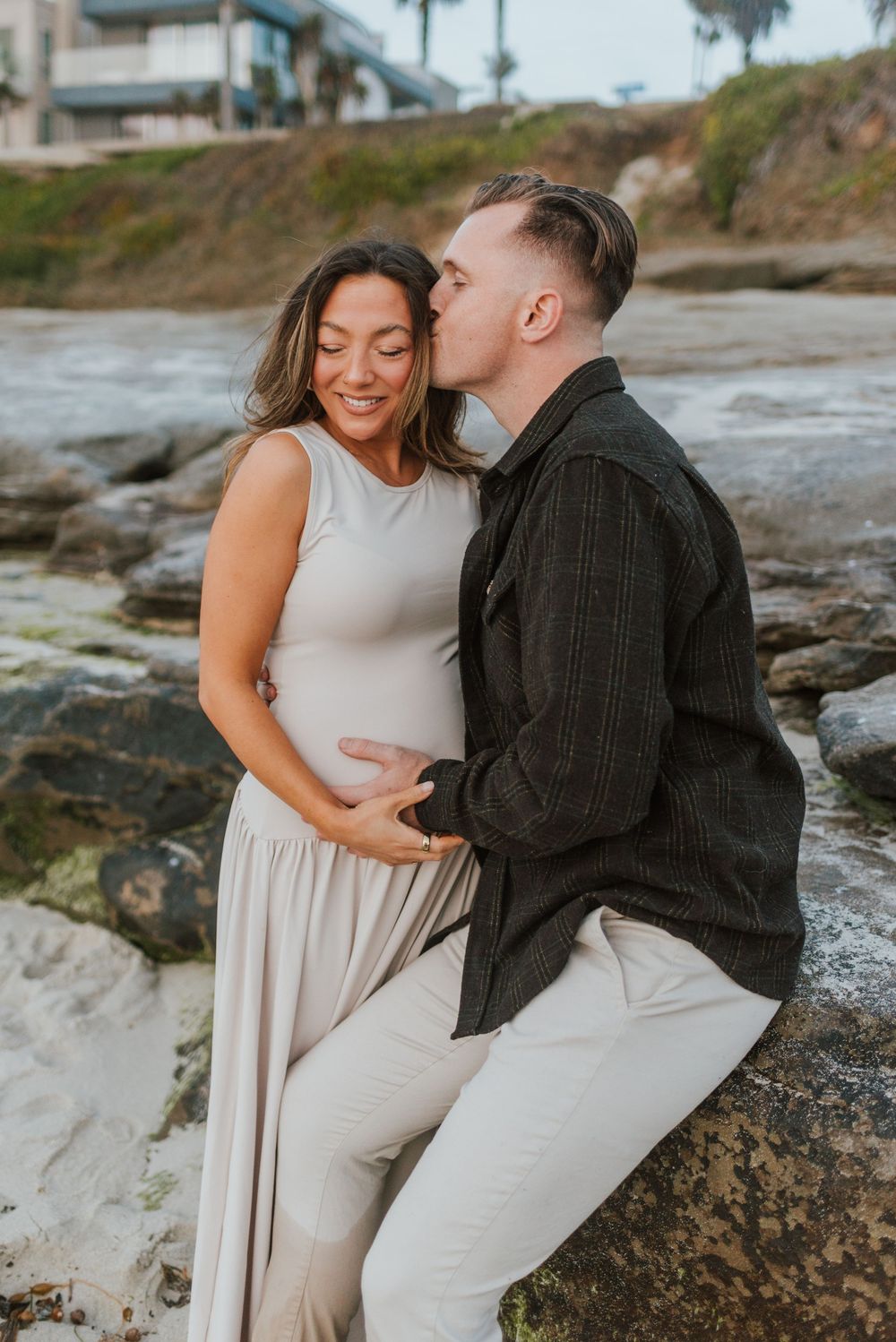 Windansea Beach maternity photos with soft light and natural posing, San Diego Couples Photography, Anna Romani Photography