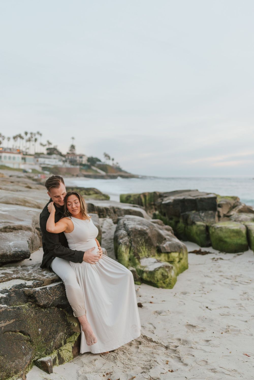 Windansea Beach maternity photos with soft light and natural posing, San Diego Couples Photography, Anna Romani Photography