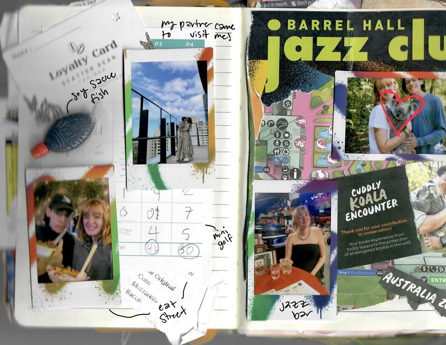 A collage of overlapping social media posts and images showing event flyers, text messages, and casual snapshots.
