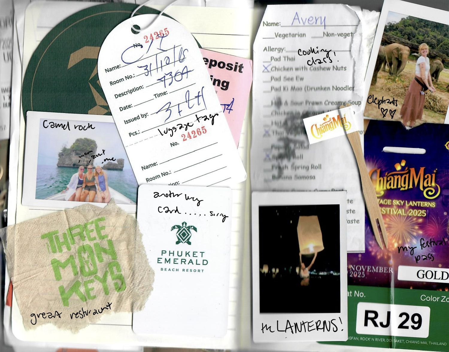 A collage of handwritten notes and posters displayed in a horizontal row against a light background.