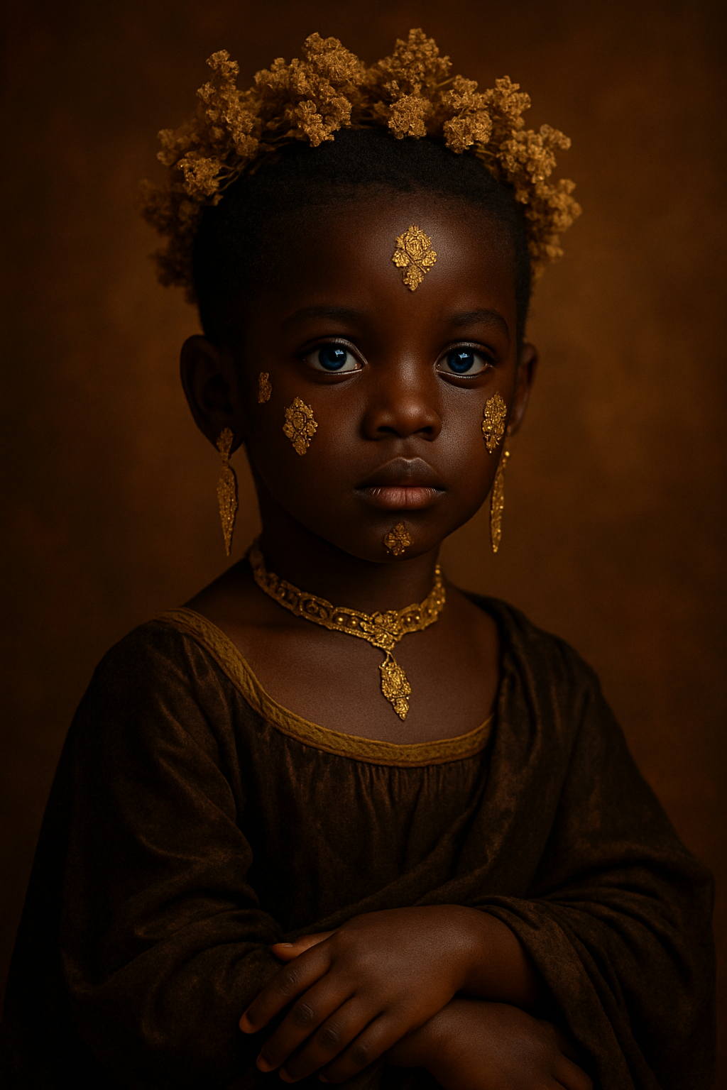 Portrait of a woman illuminated by symbolic golden light in a cultural fine-art style
