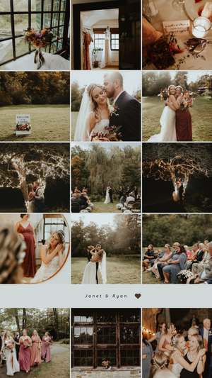 A romantic wedding photo collection featuring outdoor ceremonies and intimate moments.