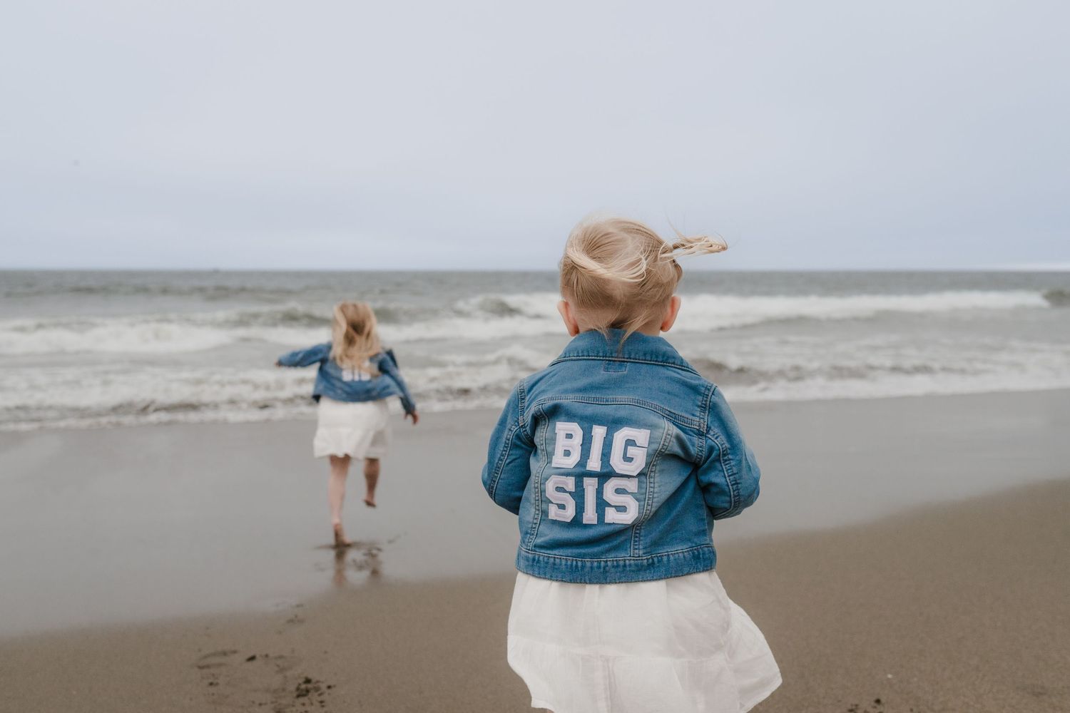 A series of beachside photographs showing people walking and playing on a sandy shore with waves in the background.