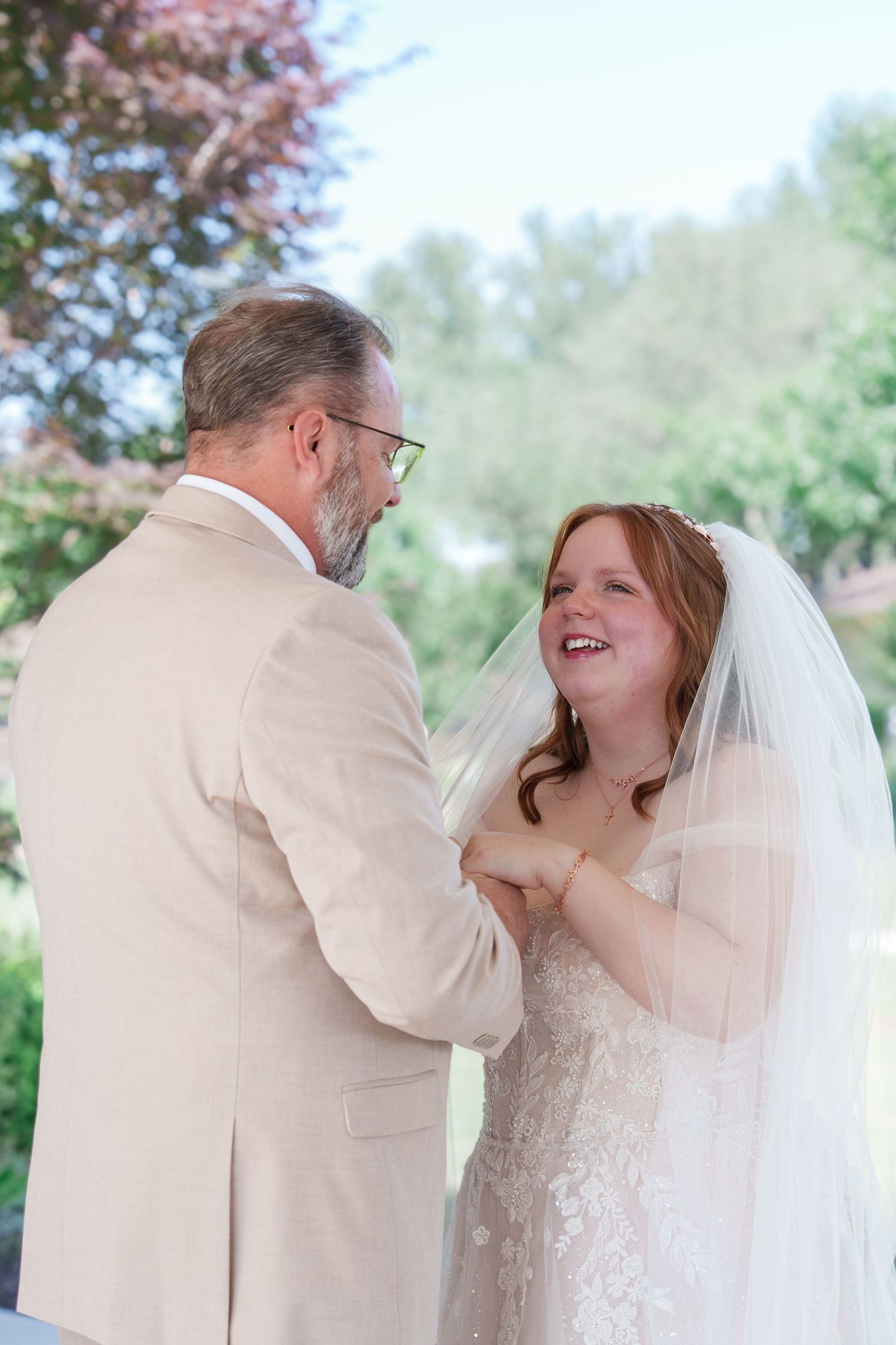wedding photography Fort Worth Dallas bride groom first look dad poses wedding dress natural airy style Southlake Texas wedding photographer