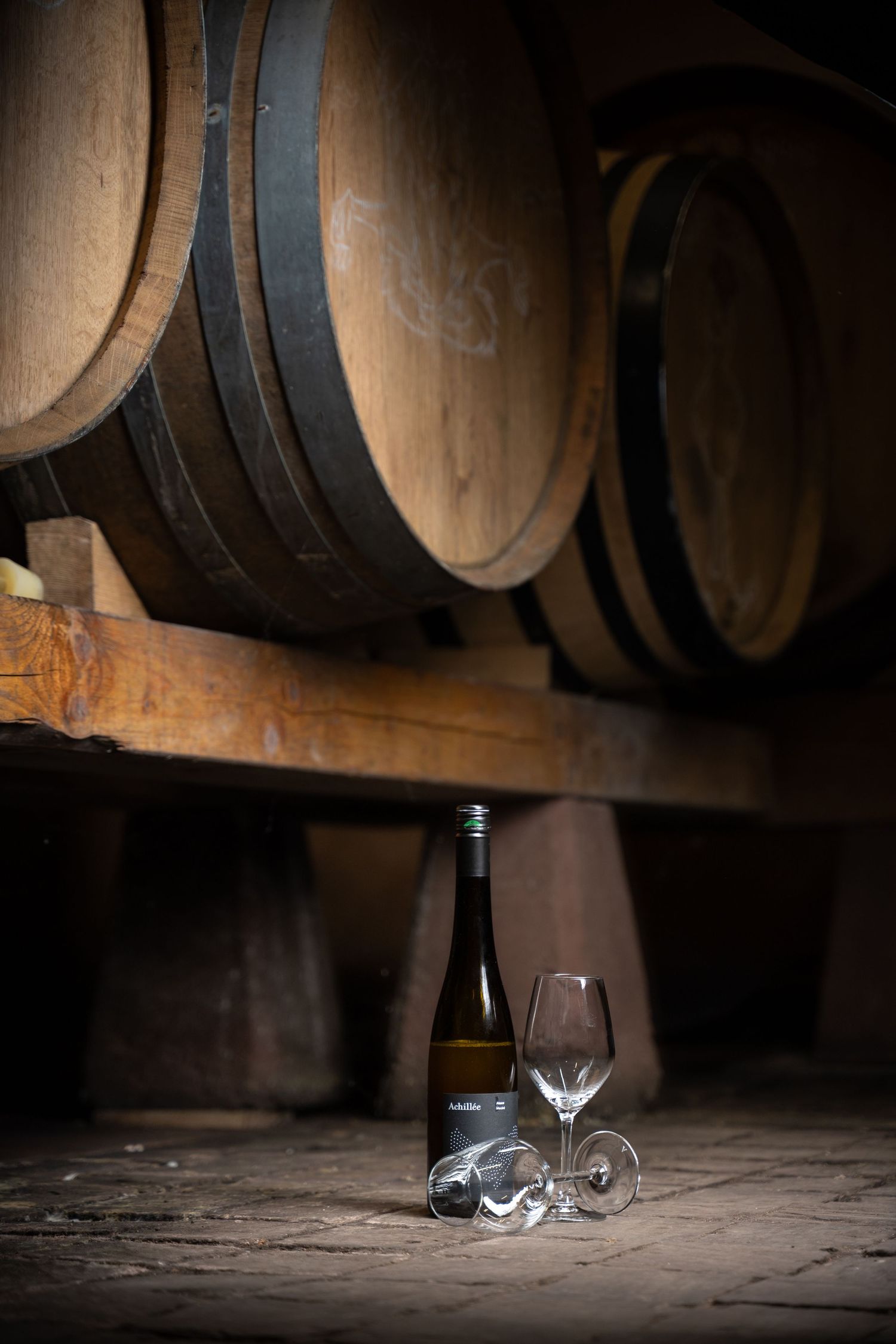 Packshoot de bouteille de vin d'Alsace en situation