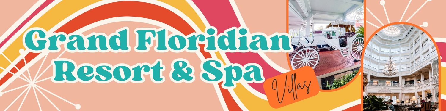 Colorful resort logo banner with rainbow gradient design elements.