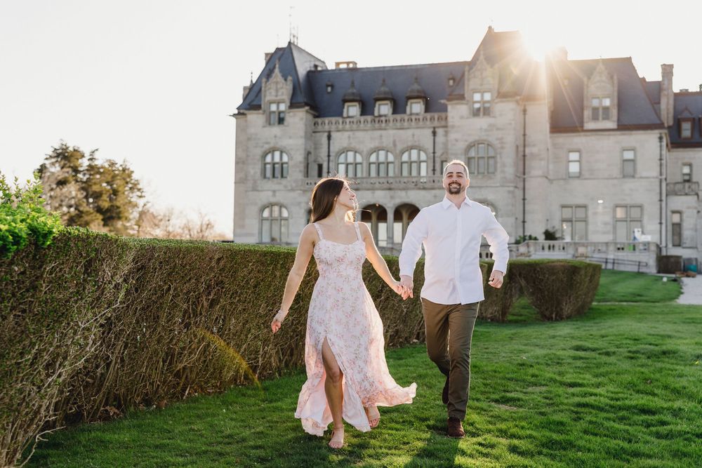 Ochre Court RI mansion Engagement session. Engagement photographer RI, Newport RI Cliff walk photography.