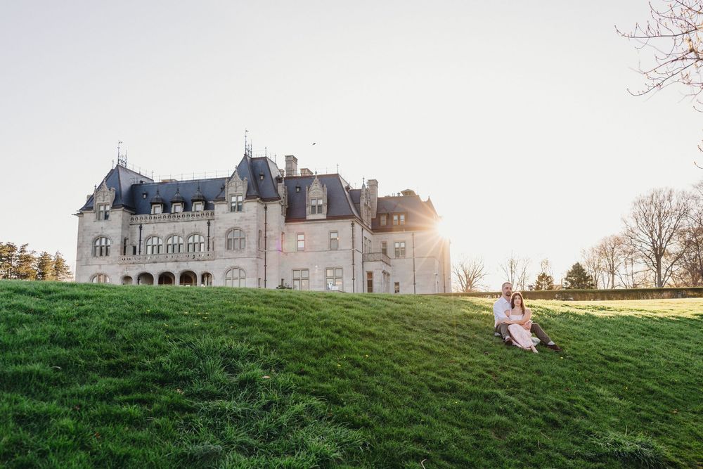 Ochre Court RI mansion Engagement session. Engagement photographer RI, Newport RI Cliff walk photography.