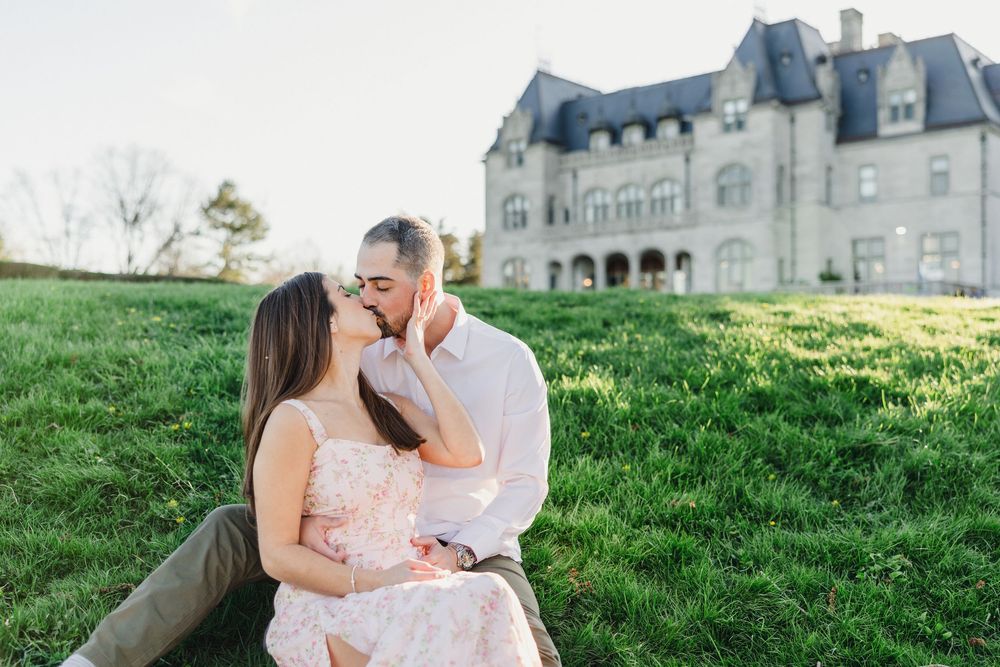 Ochre Court RI mansion Engagement session. Engagement photographer RI, Newport RI Cliff walk photography.