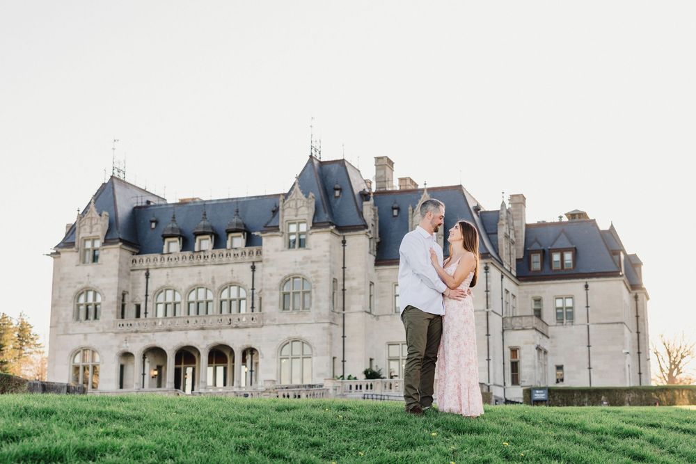 Ochre Court RI mansion Engagement session. Engagement photographer RI, Newport RI Cliff walk photography.