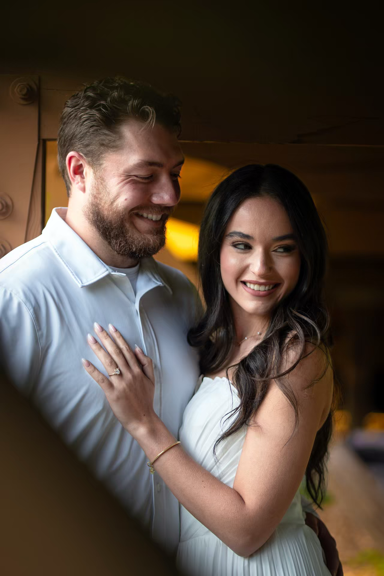romantic couple share an intimate moment at Franklin Park for Engagement Photo