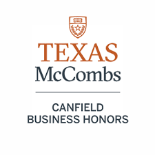 Texas McCombs Canfield Business Honors logo in burnt orange and black text.