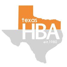 Texas HBA logo showing state outline in gray with orange accent and white text.