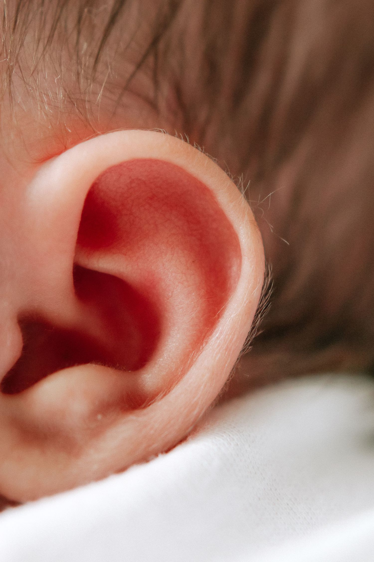 Extreme macro close-up photograph of a newborn ear, during newborn photoshoot in Nottingham