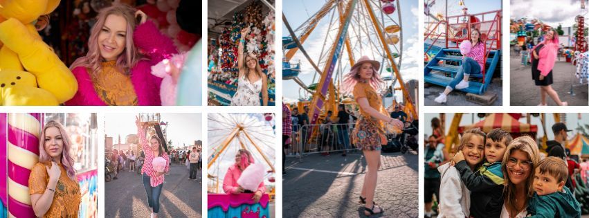 Festival attendees dance and celebrate during an outdoor music event with colorful pink and yellow lighting effects.