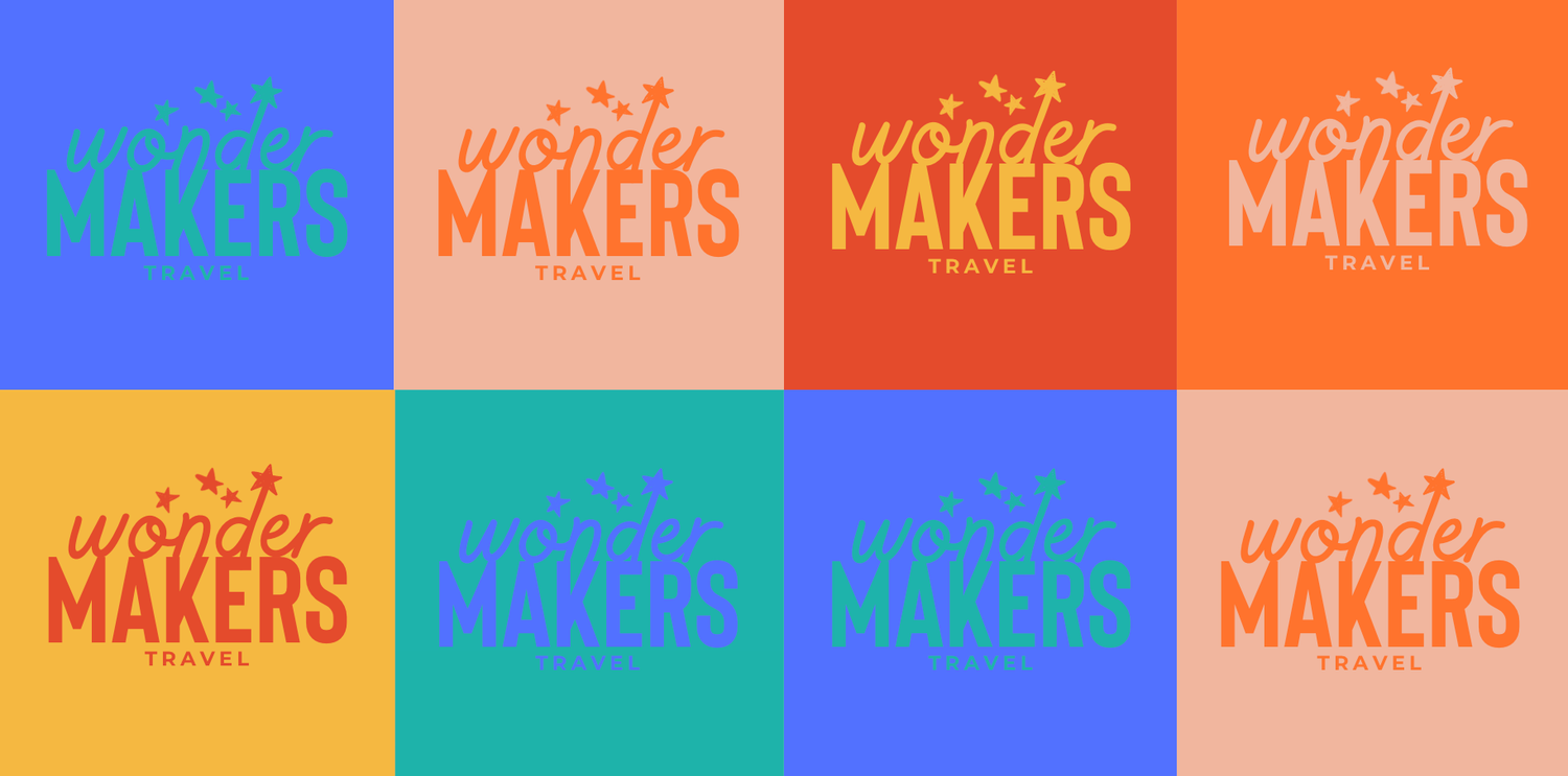 Colorful geometric banner design featuring repeating 'MAKERS' text in various colors.