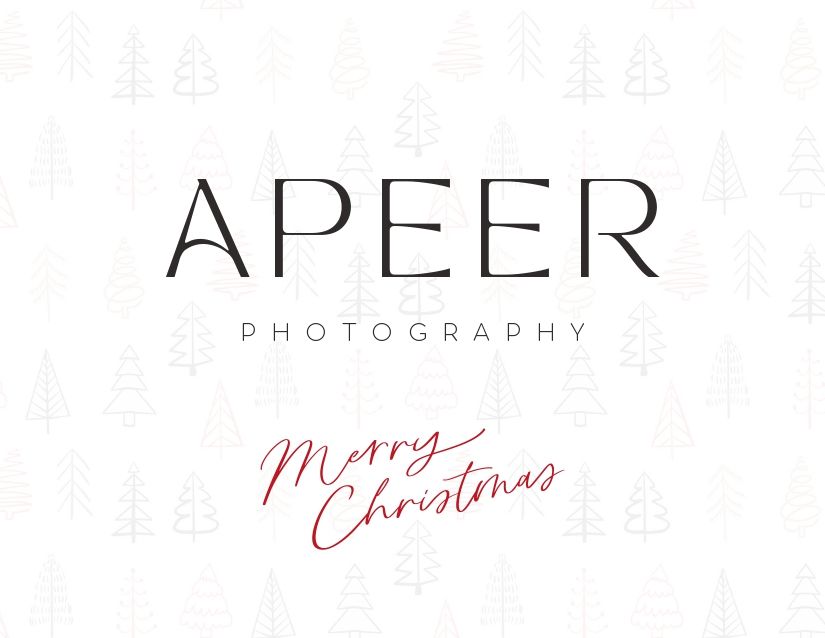 Elegant Christmas text overlay on a white background with red calligraphy and photography branding.