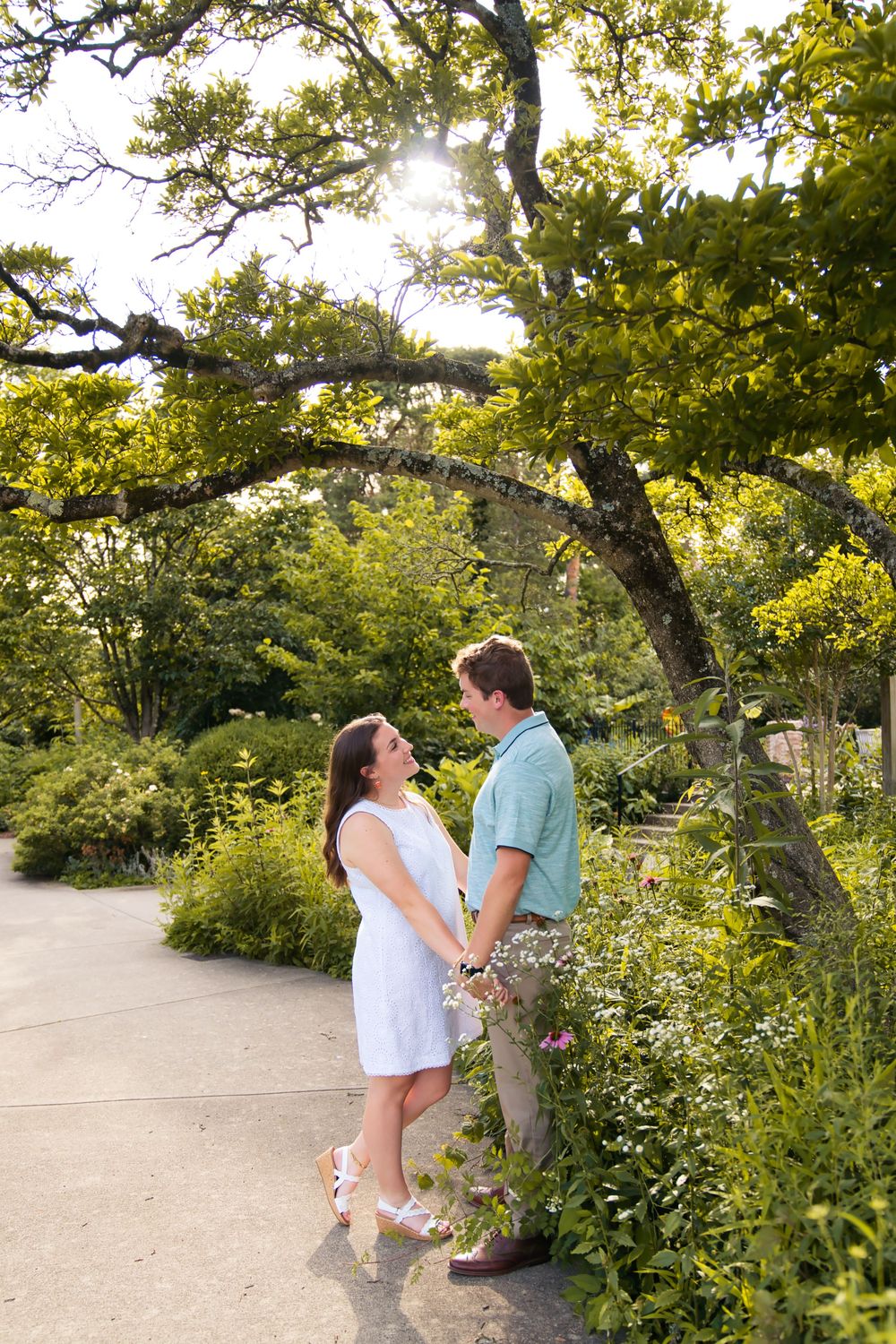 Downtown engagement locations for couples in Cincinnati. Emily and Rj looking at each other at Ault Park: Cincinnati Wedding Photographer