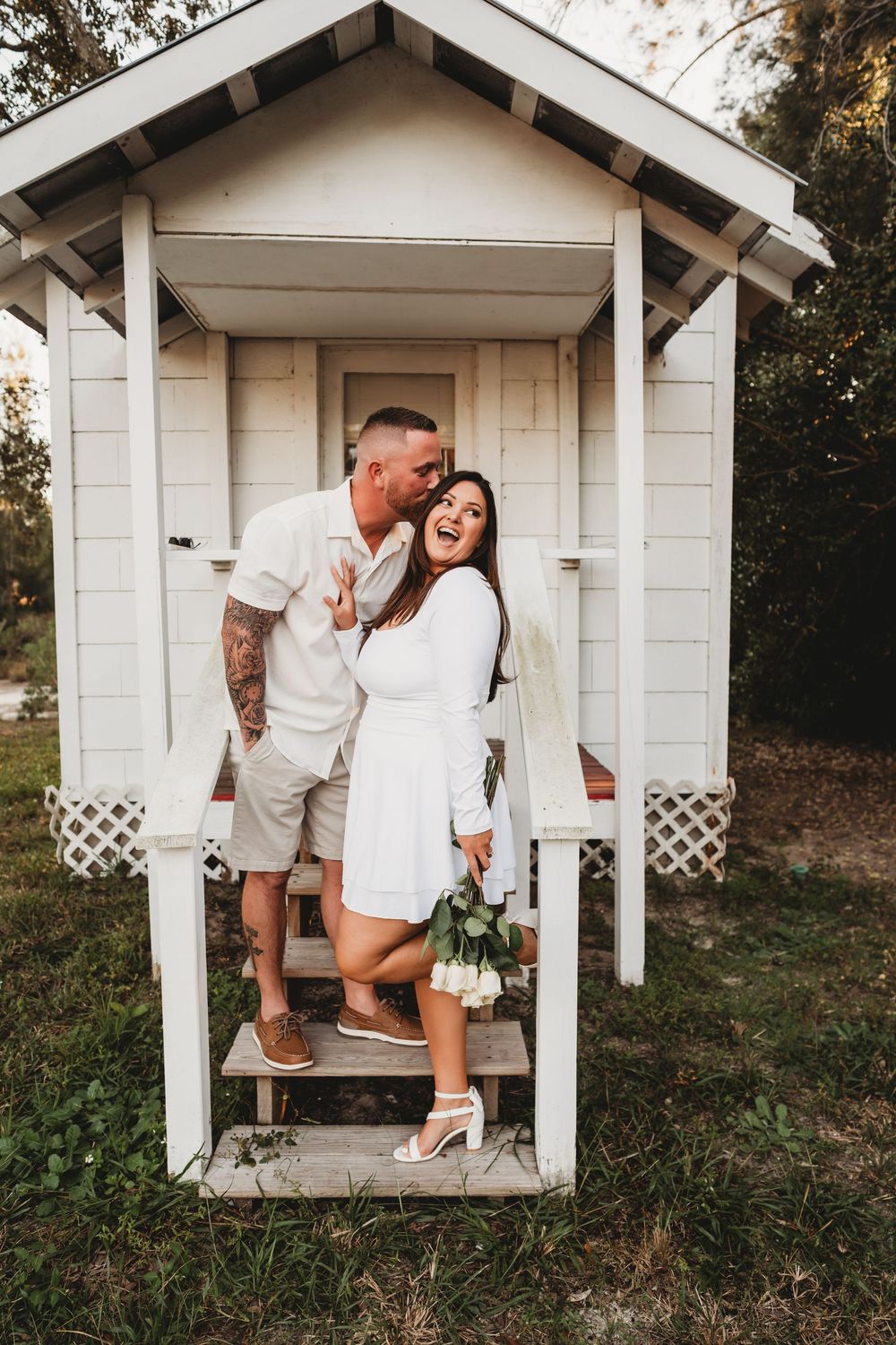 Romantic engagement portraits in Aripeka Florida capturing old Florida charm and coastal atmosphere