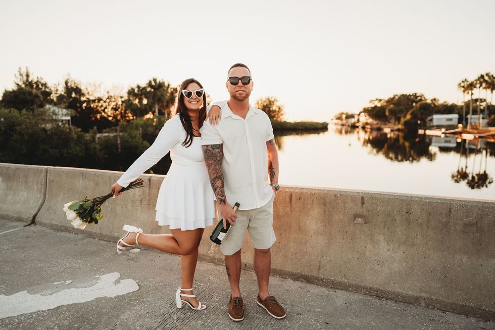 Golden hour engagement session in Aripeka Florida featuring old Florida charm and historic scenery