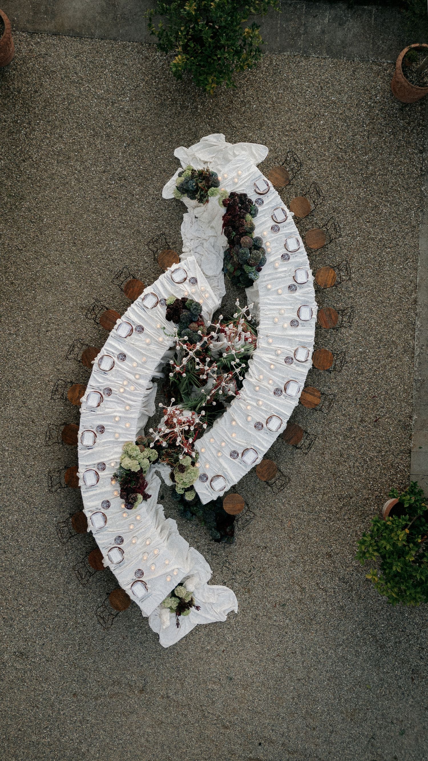 Lee and Leandro — aerial view of the banquet setup at their Switzerland destination wedding reception | POST-TALES WEDDS.