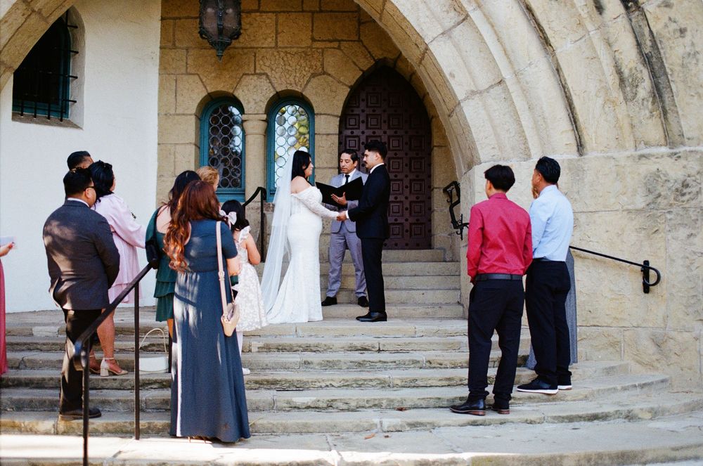 Micro wedding ceremony taking place at the Santa Barbara County Courthouse with a small guest count