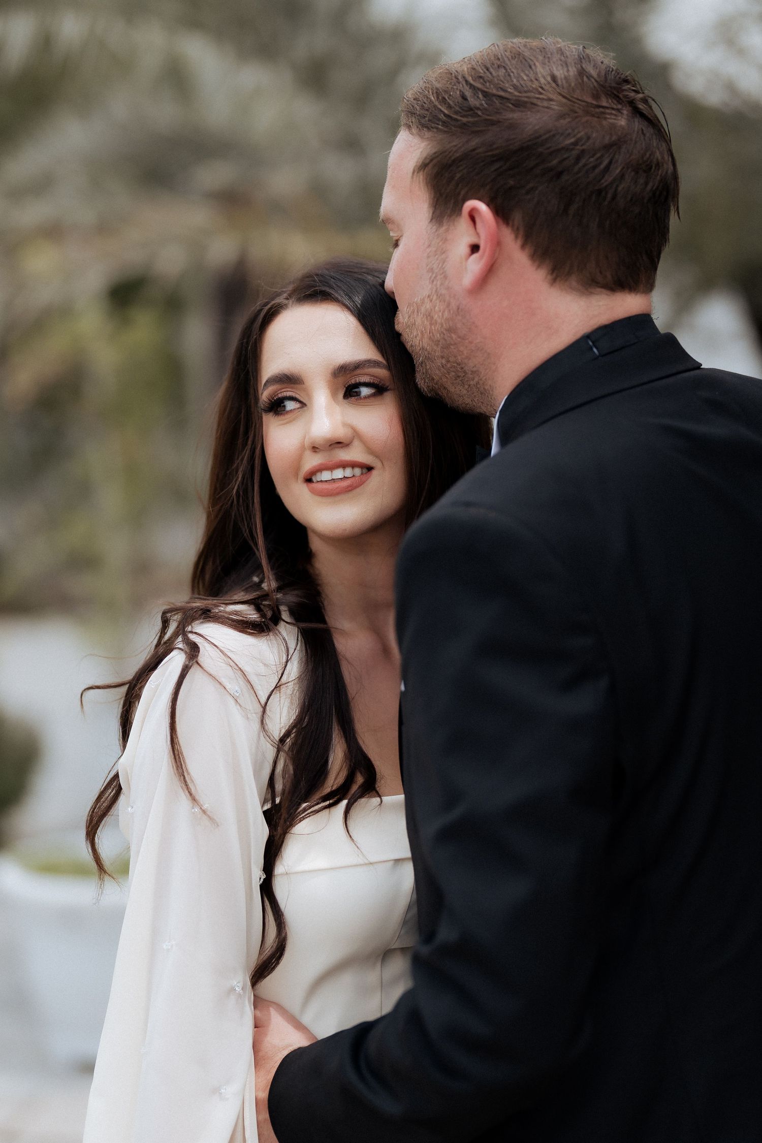Romantic couple portrait in urban setting