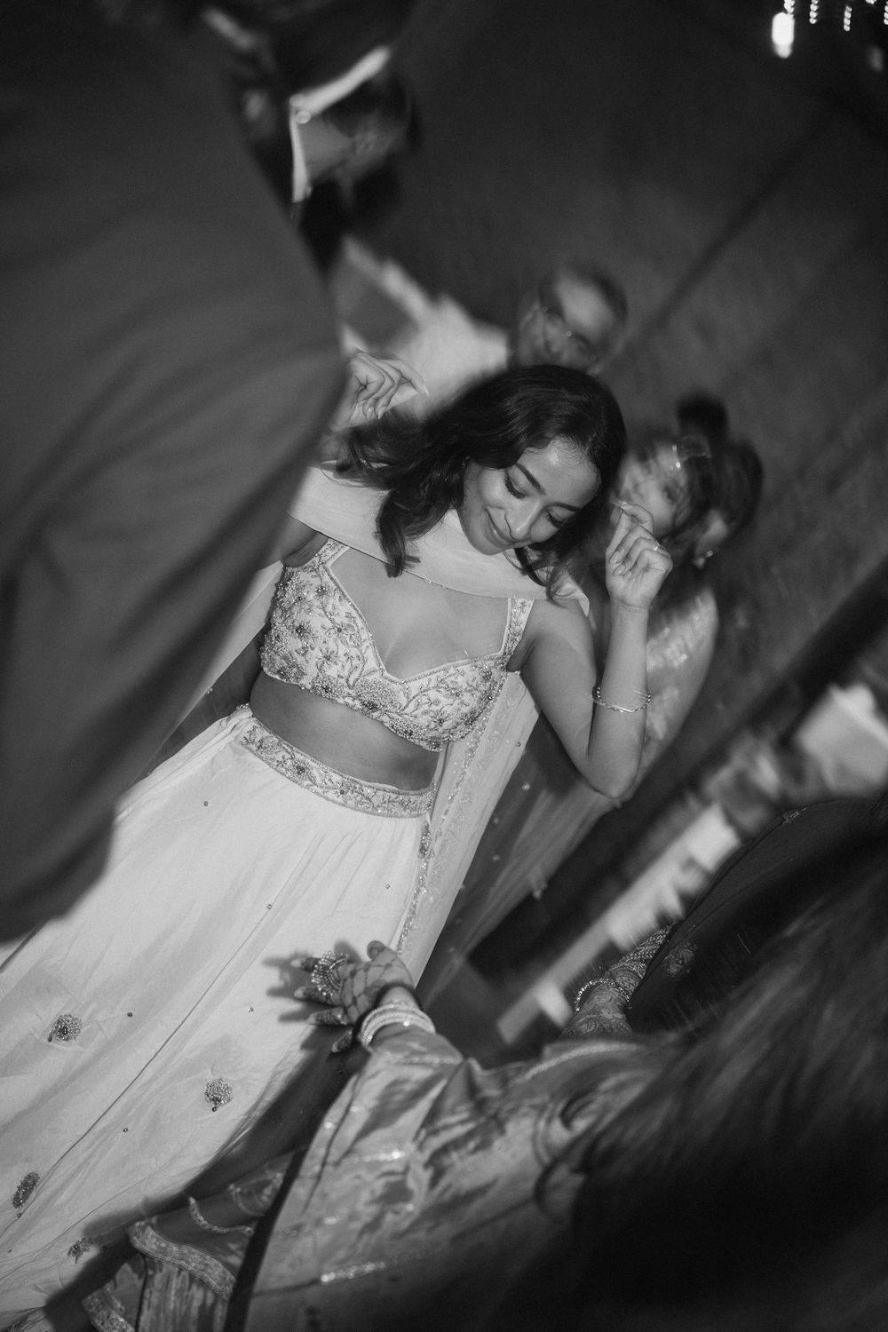 Wedding celebration in black and white with elegant formal attire.