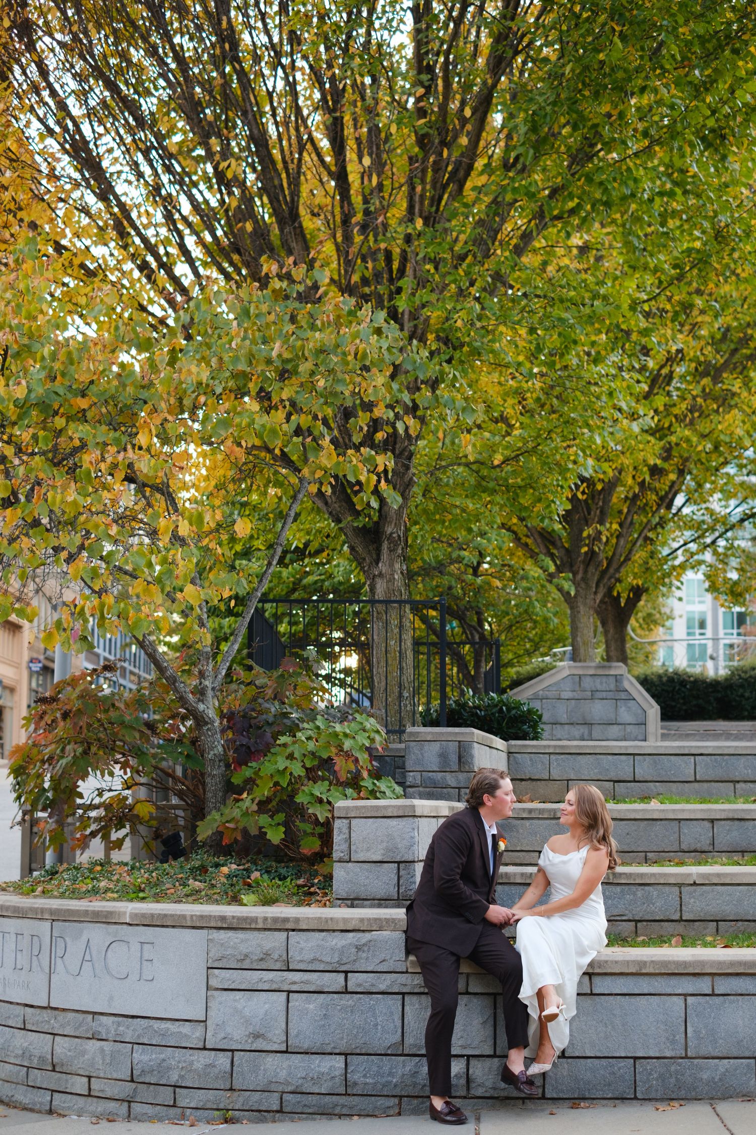 Bride and Groom in downtown Asheville near Packs Tavern for Wedding Photography by Stephanie A Smith Photography