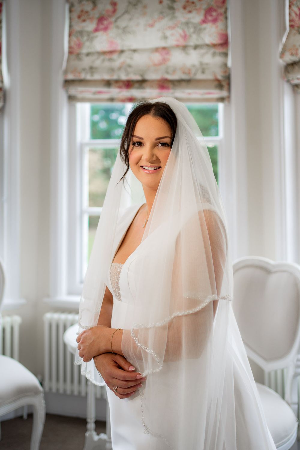 Bride getting ready natural light bridal suite Nottinghamshire