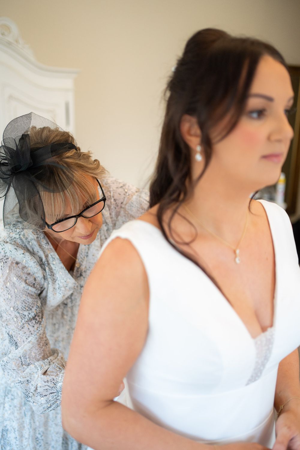 Bride in wedding dress bridal suite Kelham House Newark