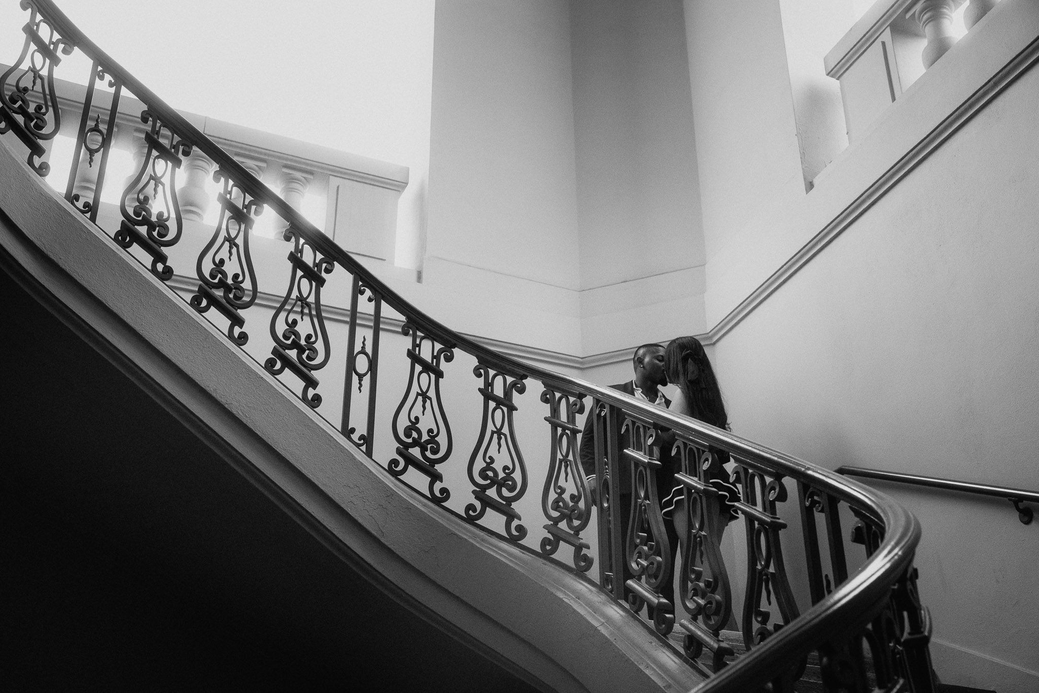 Yvonne & Sam Walking up the stairs at Pasadena City Hall for their Photoshoot