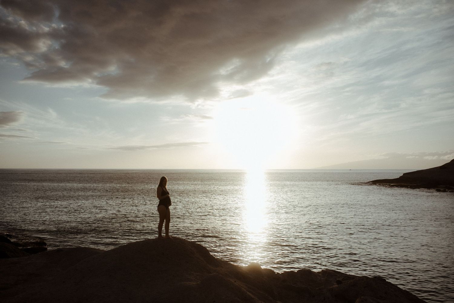 A series of coastal landscape photos showing a silhouetted figure against a dramatic ocean sunset.