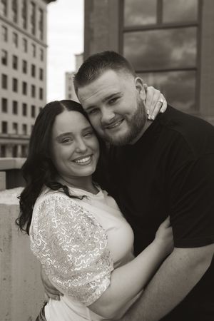 Black and white romantic portraits showing tender moments between a couple.