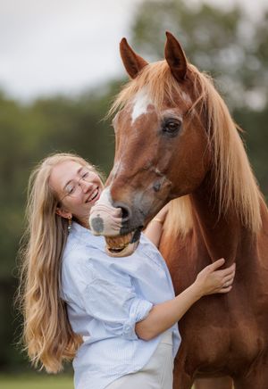 Paard lacht met eigenaar