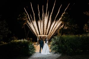 Artistic outdoor wedding photo series with dramatic lighting and natural elements.