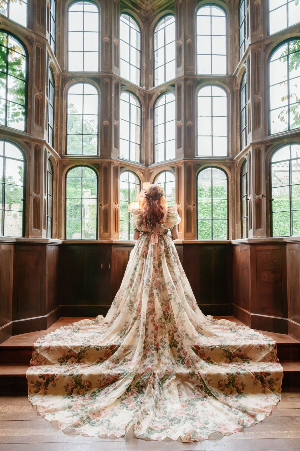 Wedding ceremony inside Thornbury Castle hall bridal portrait