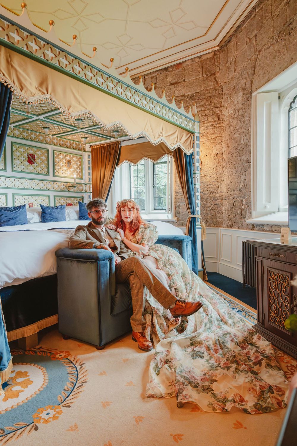 Bride and groom portraits at Thornbury Castle gloucestershire Henry VIII