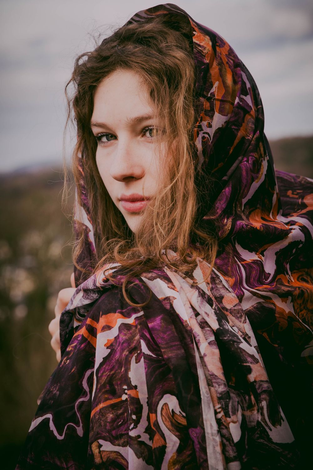 Model wearing silk Toub in NORTH WALES, designed by HIMA RAHAMA.