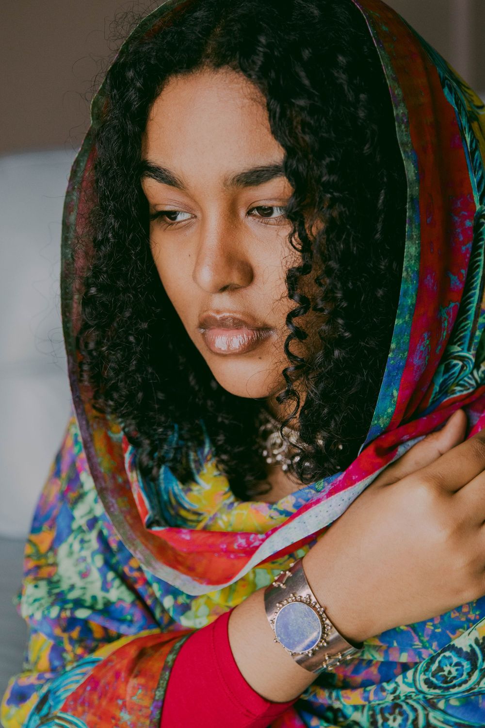 Sudanese/Welsh Model, wearing silk Toub in NORTH WALES, designed by HIMA RAHAMA.