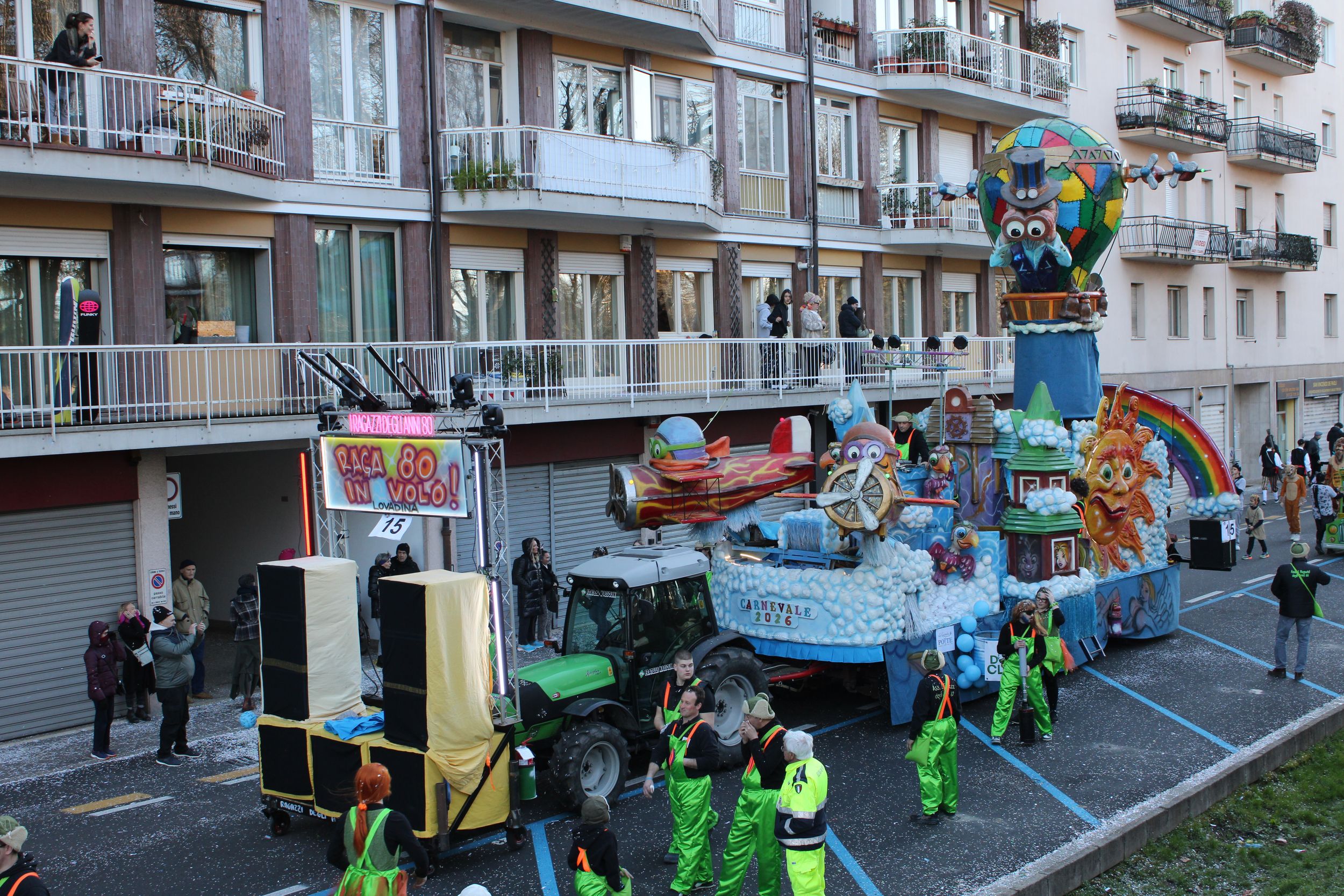 Treviso Carnival Parade 2026. The Kids of the 80s with the show “Raga 80 in Flight”.