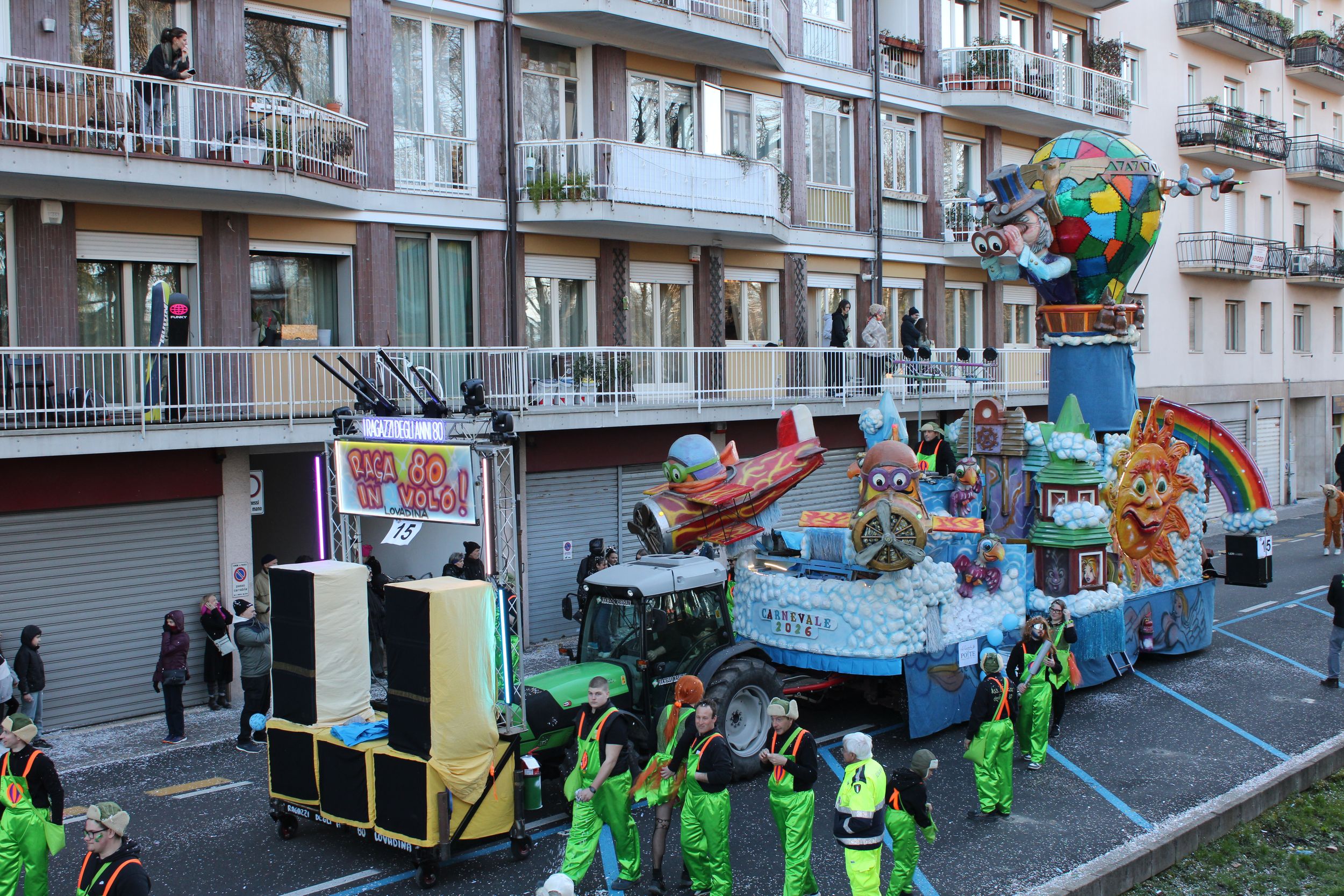 Treviso Carnival Parade 2026. The Kids of the 80s with the show “Raga 80 in Flight”.