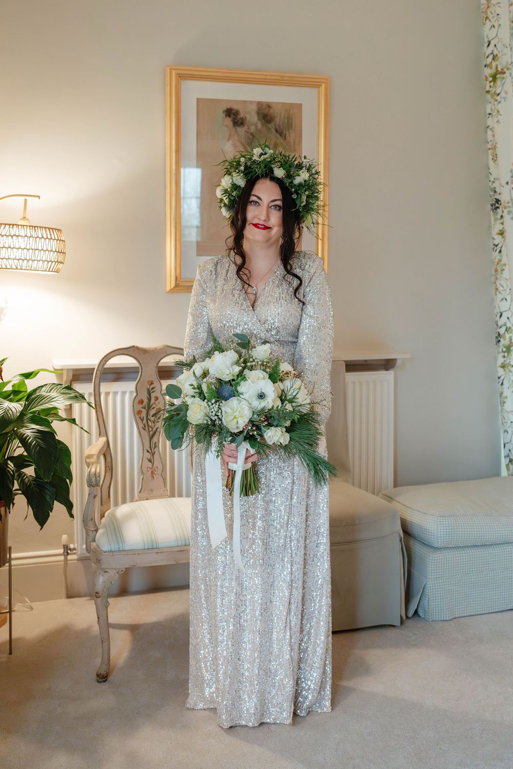 Matara Centre Wedding Photography Zara Davos Cotswolds Photographer Gloucestershire Stroud  bridal portrait in main house