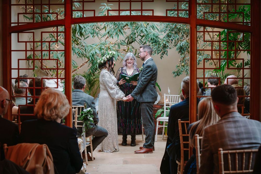 Matara Centre Wedding Photography Zara Davos Cotswolds Photographer Gloucestershire Stroud  indoor ceremony room