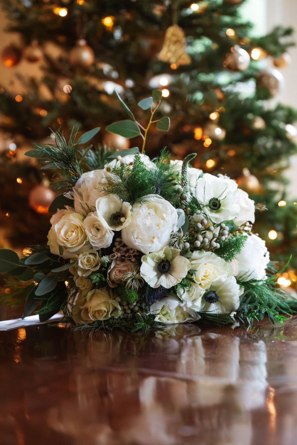 Matara Centre Wedding Photography Zara Davos Cotswolds Photographer Gloucestershire Stroud  bridal bouquet and christmas tree
