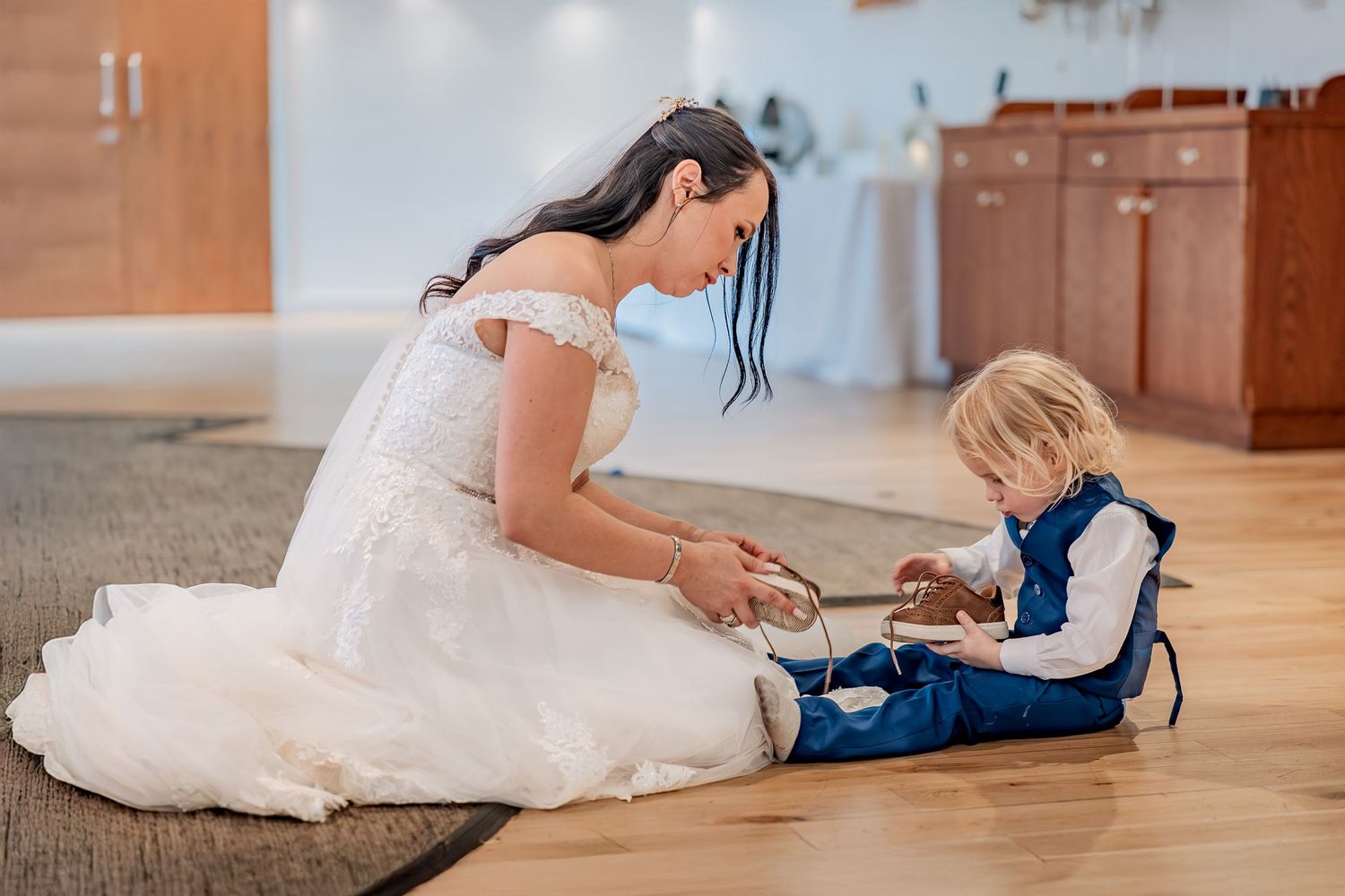 Natural bride and son wedding moment at a Yorkshire wedding venue.