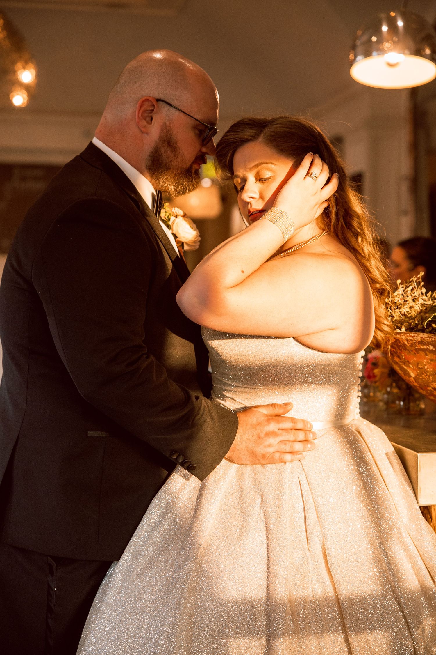 bride and groom in restaurant in midtown michigan